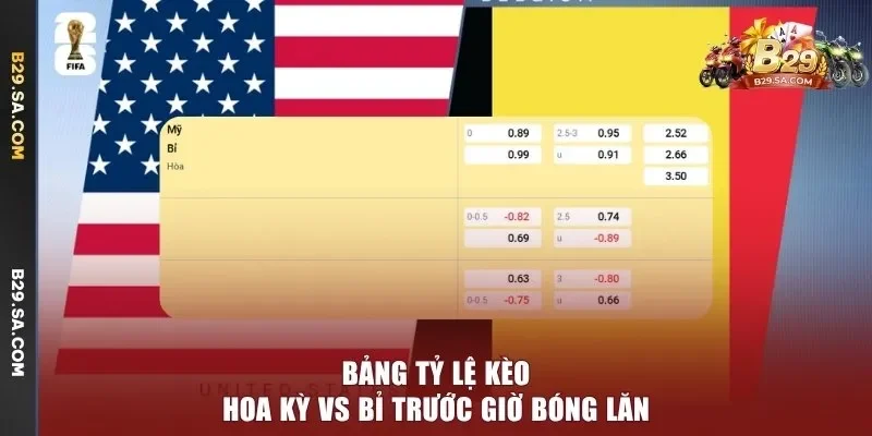 Bảng tỷ lệ kèo Hoa Kỳ vs Bỉ trước giờ bóng lăn